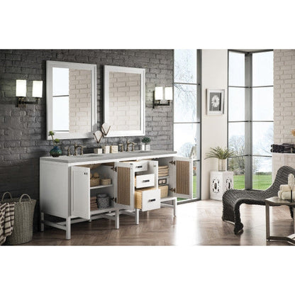 James Martin Addison 72" Double Glossy White Bathroom Vanity With 1" Eternal Serena Quartz Top and Rectangular Ceramic Sink