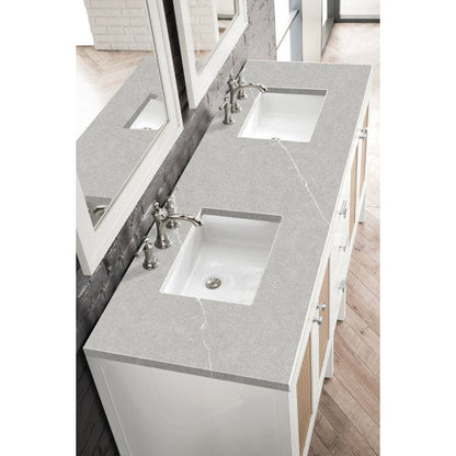James Martin Addison 72" Double Glossy White Bathroom Vanity With 1" Eternal Serena Quartz Top and Rectangular Ceramic Sink