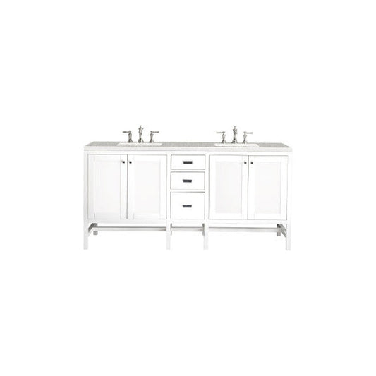 James Martin Addison 72" Double Glossy White Bathroom Vanity With 1" Eternal Serena Quartz Top and Rectangular Ceramic Sink