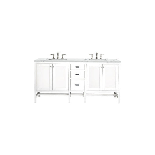 James Martin Addison 72" Double Glossy White Bathroom Vanity With 1" Ethereal Noctis Quartz Top and Rectangular Ceramic Sink