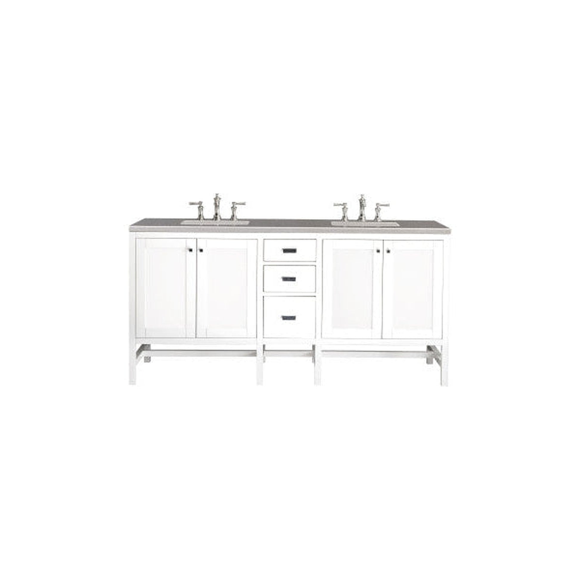 James Martin Addison 72" Double Glossy White Bathroom Vanity With 1" Gray Expo Quartz Top and Rectangular Ceramic Sink