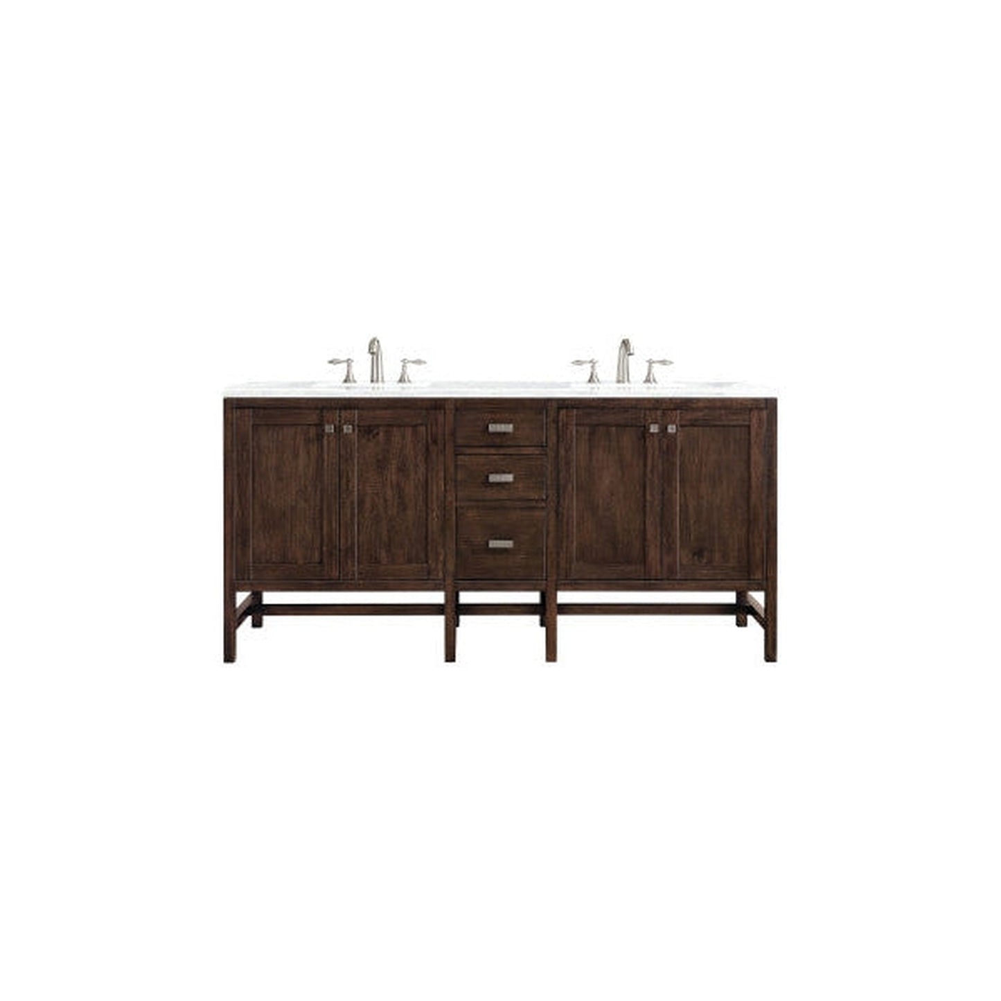 James Martin Addison 72" Double Mid Century Acacia Bathroom Vanity With 1" Arctic Fall Solid Surface Top and Rectangular Ceramic Sink