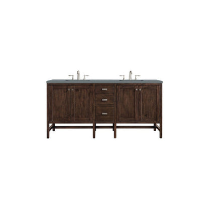 James Martin Addison 72" Double Mid Century Acacia Bathroom Vanity With 1" Cala Blue Quartz Top and Rectangular Ceramic Sink