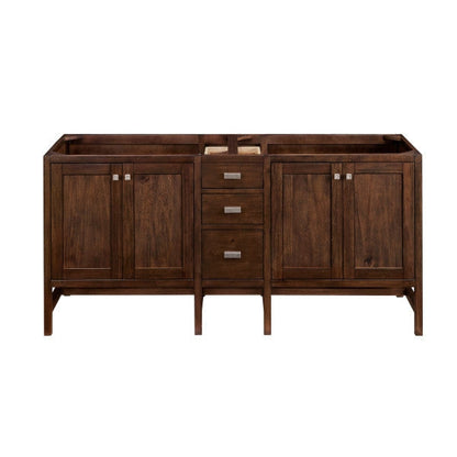 James Martin Addison 72" Double Mid Century Acacia Bathroom Vanity With 1" Eternal Jasmine Pearl Quartz Top and Rectangular Ceramic Sink