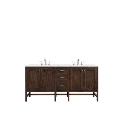 James Martin Addison 72" Double Mid Century Acacia Bathroom Vanity With 1" Eternal Jasmine Pearl Quartz Top and Rectangular Ceramic Sink