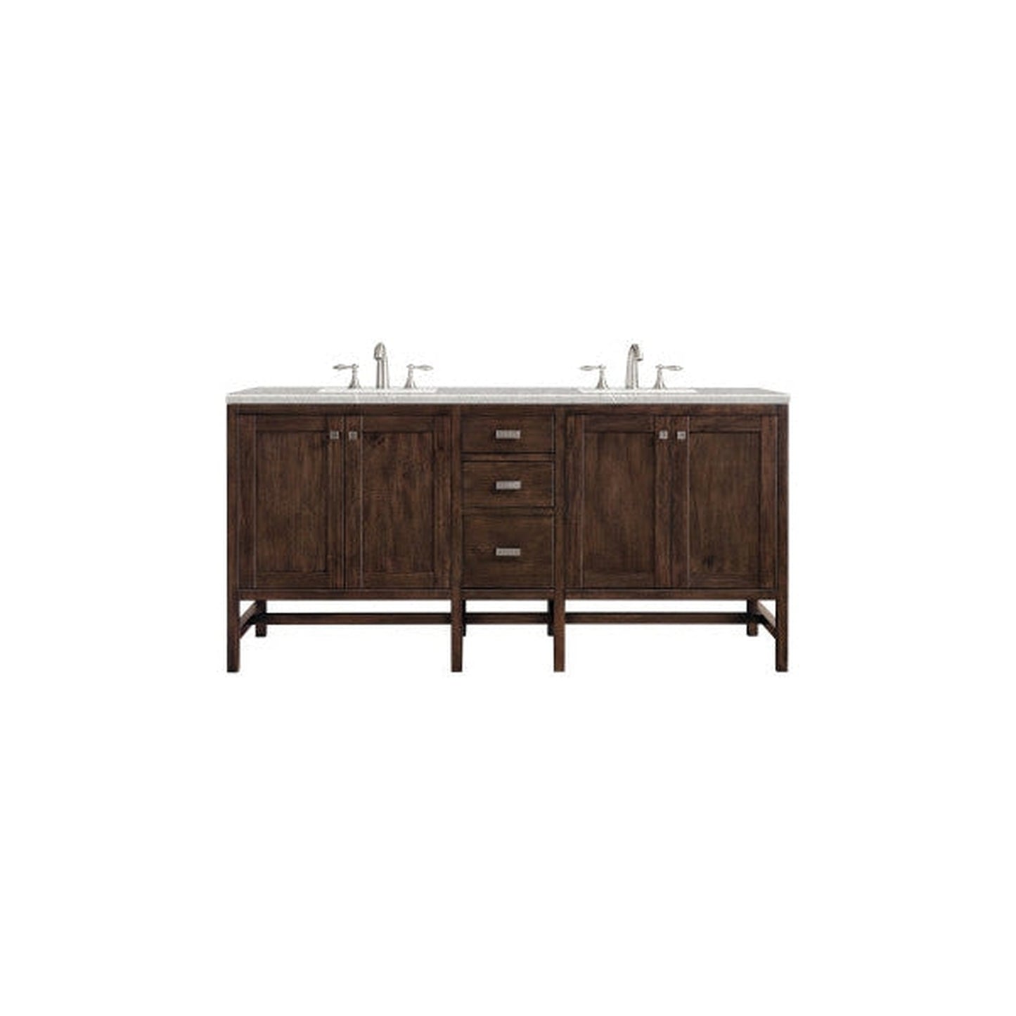 James Martin Addison 72" Double Mid Century Acacia Bathroom Vanity With 1" Eternal Serena Quartz Top and Rectangular Ceramic Sink