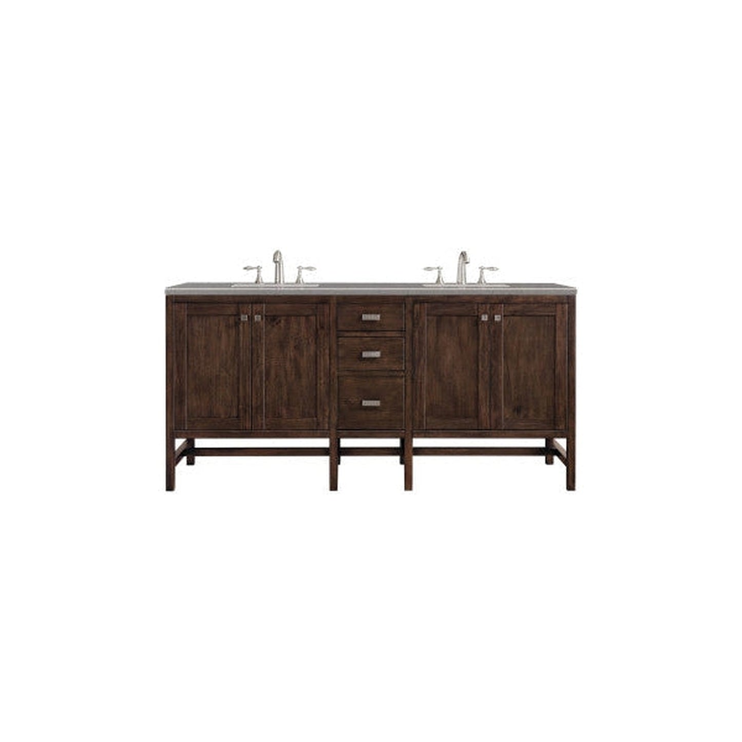 James Martin Addison 72" Double Mid Century Acacia Bathroom Vanity With 1" Gray Expo Quartz Top and Rectangular Ceramic Sink