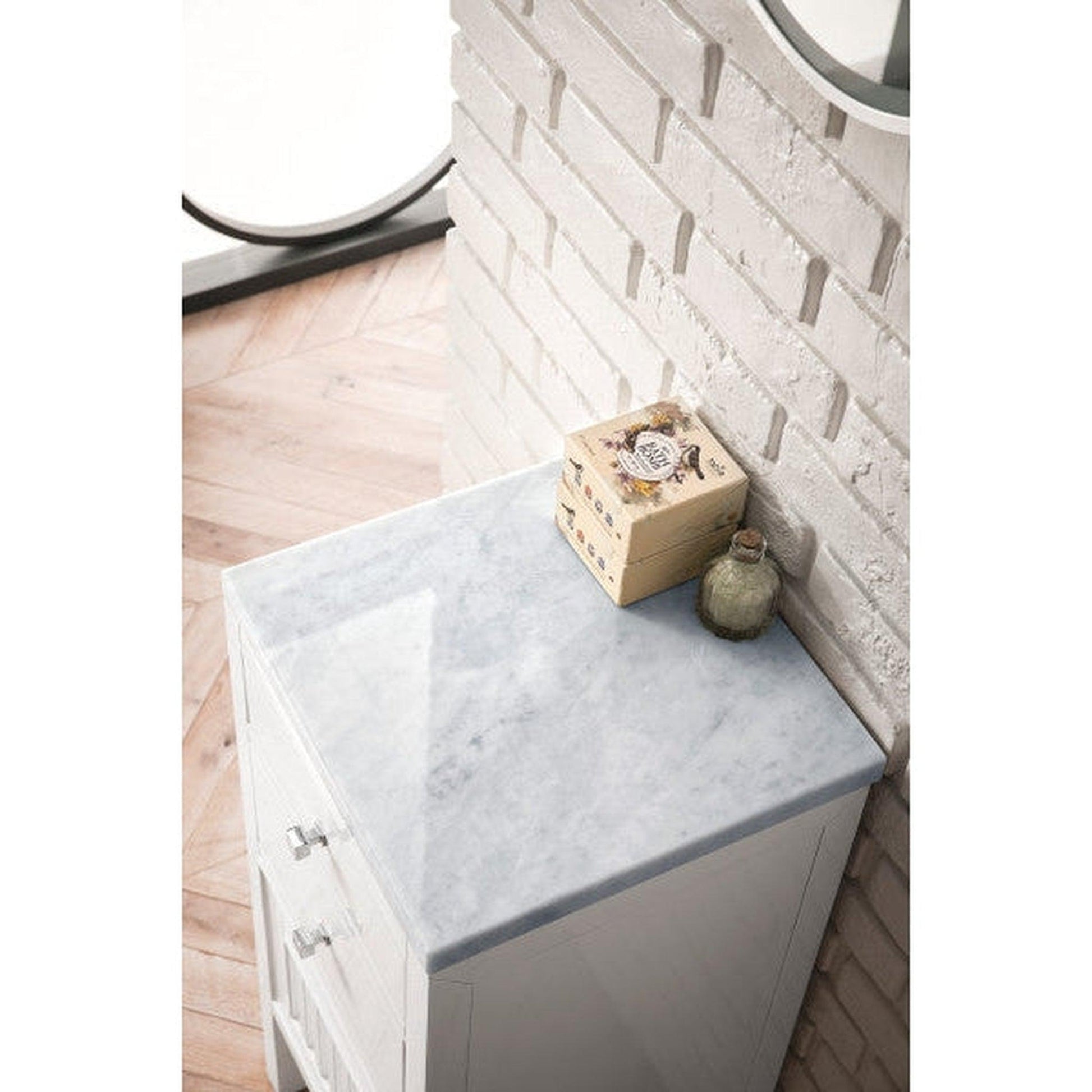 James Martin Athens 15" Left Side Opening Glossy White Side Cabinet With 1" Carrara Marble Top