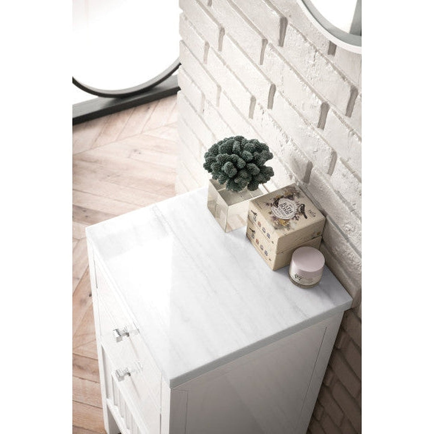James Martin Athens 15" Left Side Opening Glossy White Side Side Cabinett With 1" Arctic Fall Solid Surface Top