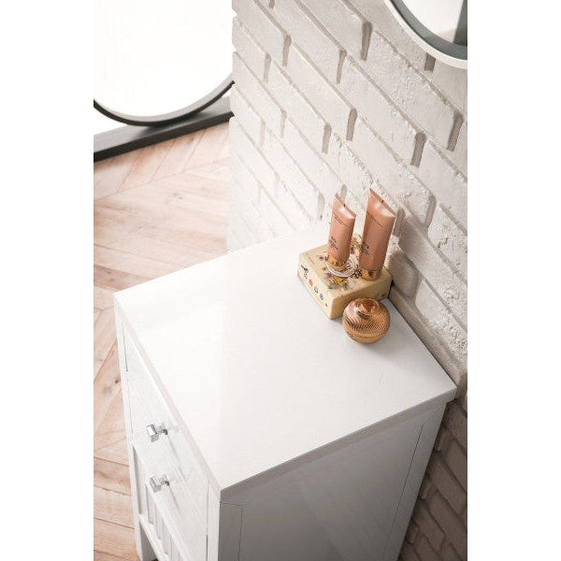 James Martin Athens 15" Left Side Opening White Side Cabinet With 1" Classic White Quartz Top