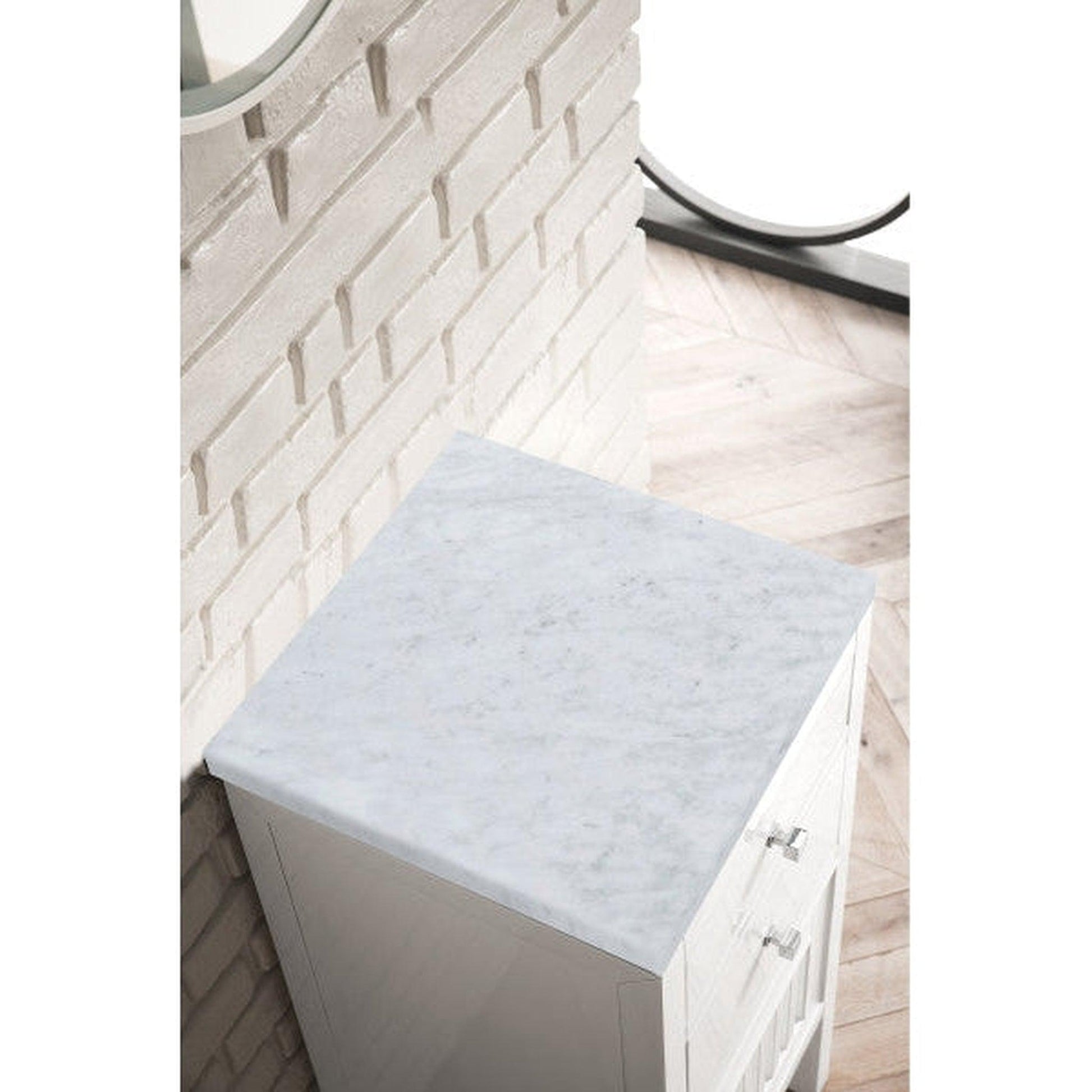 James Martin Athens 15" Right Side Opening Glossy White Side Cabinet With 1" Carrara Marble Top