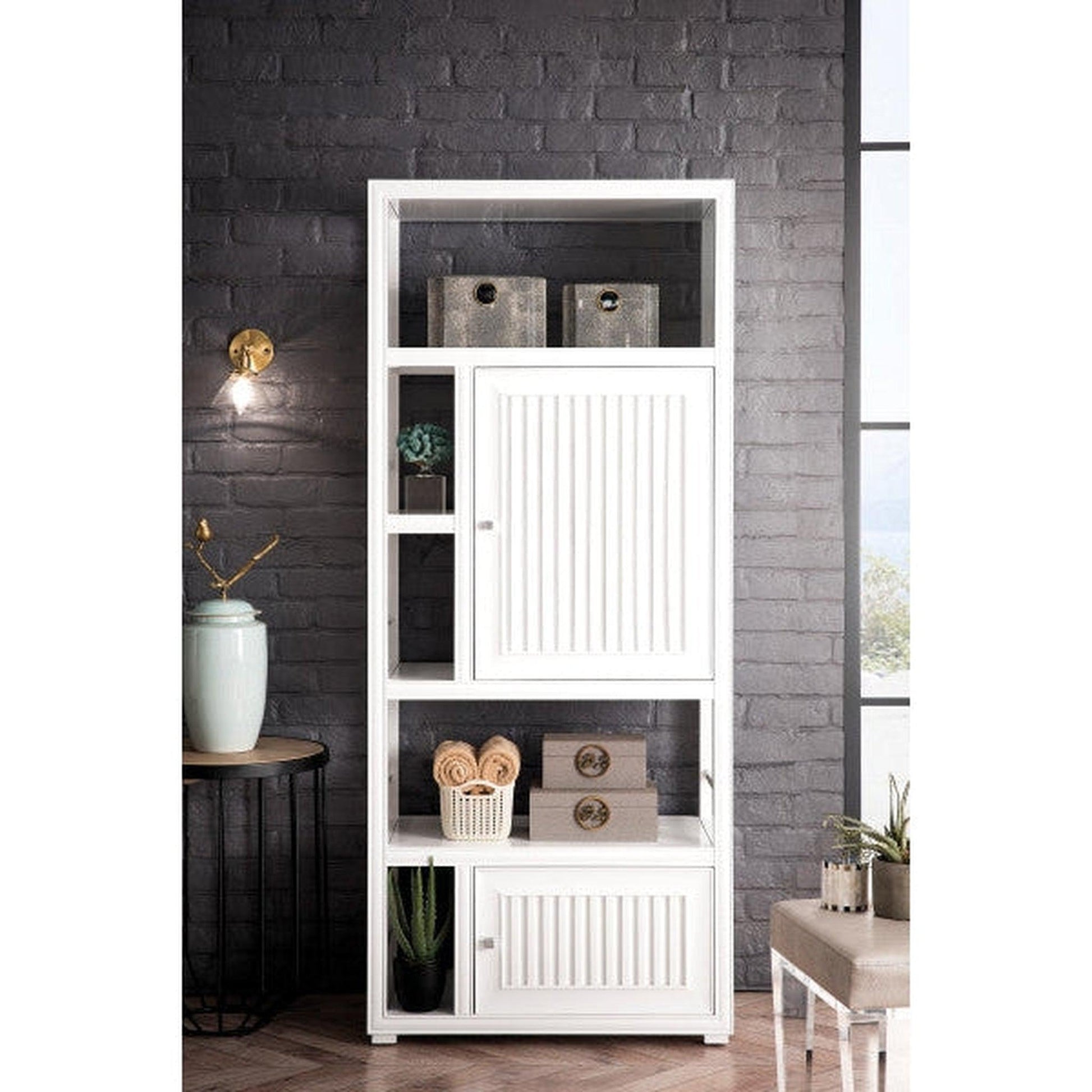 James Martin Athens 30" Double Sided Glossy White Bookcase Linen Cabinet