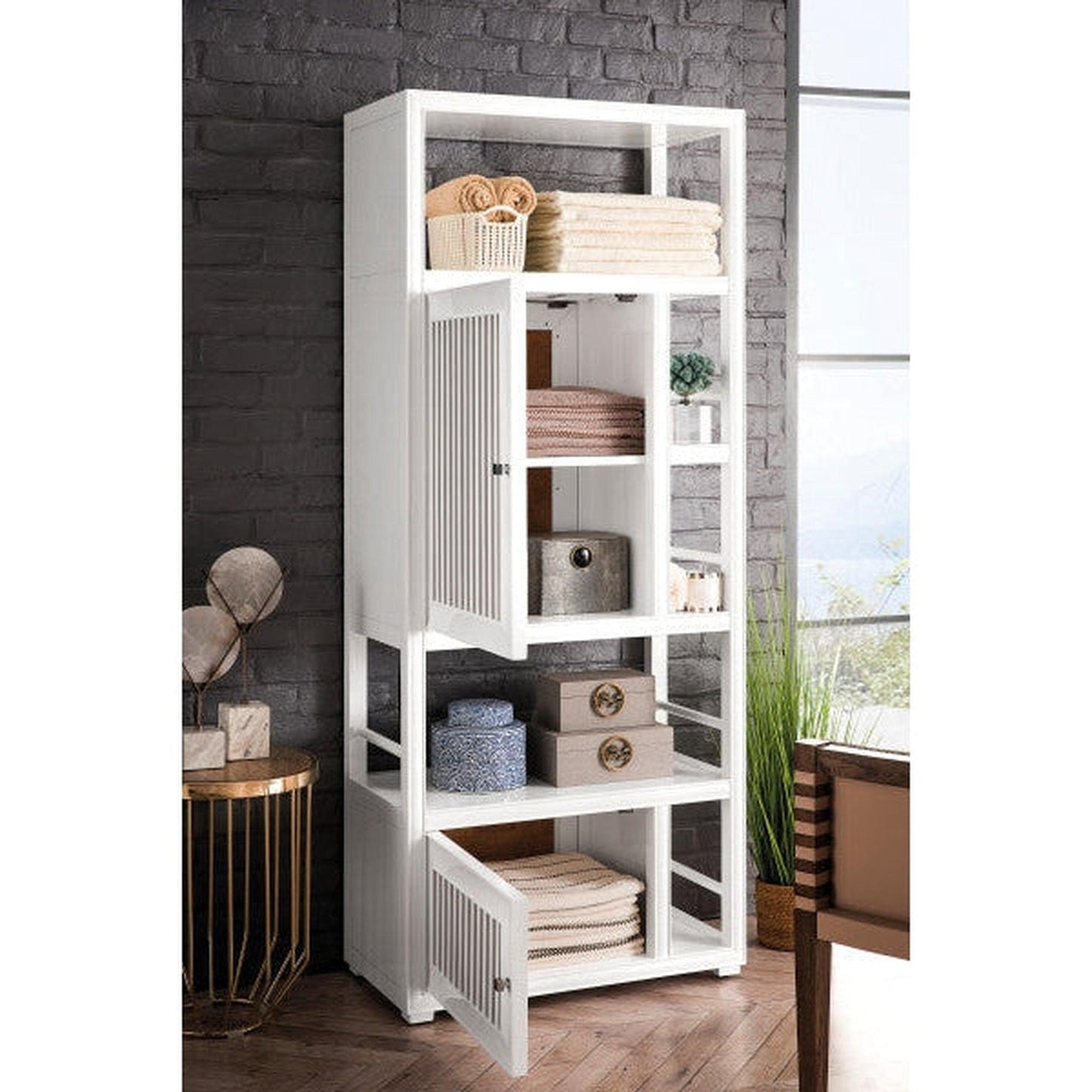 James Martin Athens 30" Double Sided Glossy White Bookcase Linen Cabinet