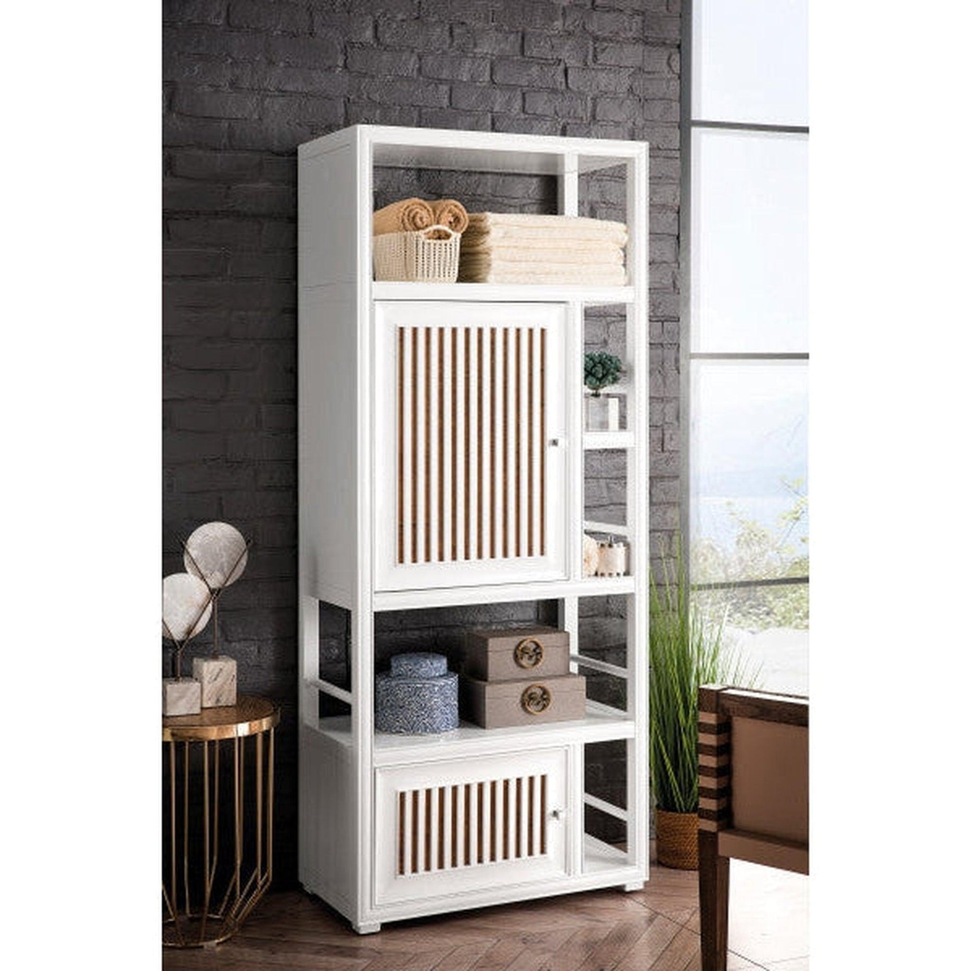 James Martin Athens 30" Double Sided Glossy White Bookcase Linen Cabinet