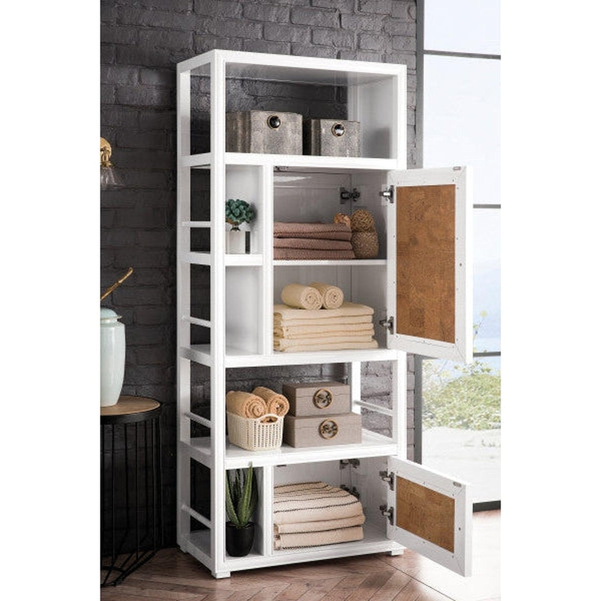 James Martin Athens 30" Double Sided Glossy White Bookcase Linen Cabinet