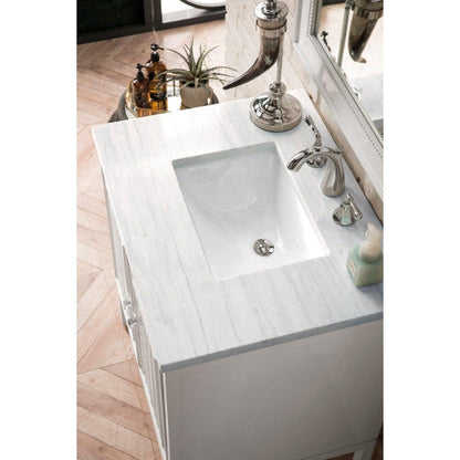 James Martin Athens 30" Single Glossy White Bathroom Vanity With 1" Arctic Fall Solid Surface Top and Rectangular Ceramic Sink