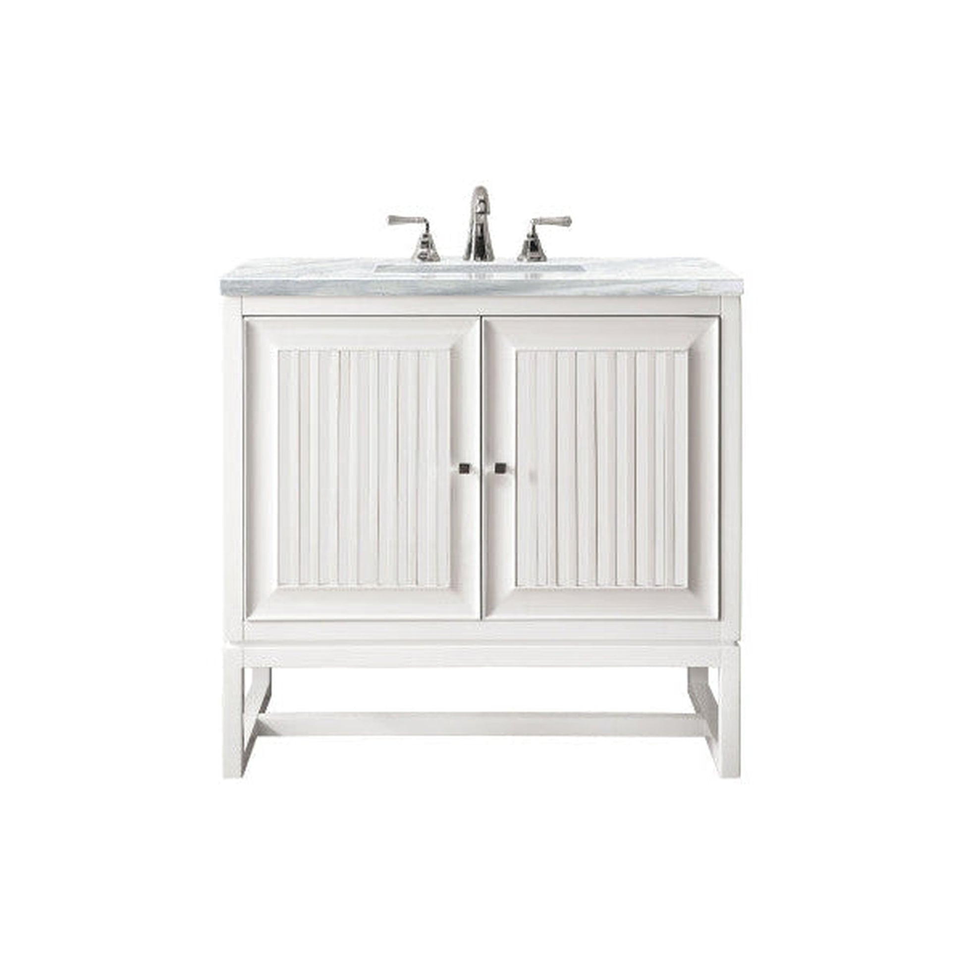James Martin Athens 30" Single Glossy White Bathroom Vanity With 1" Arctic Fall Solid Surface Top and Rectangular Ceramic Sink