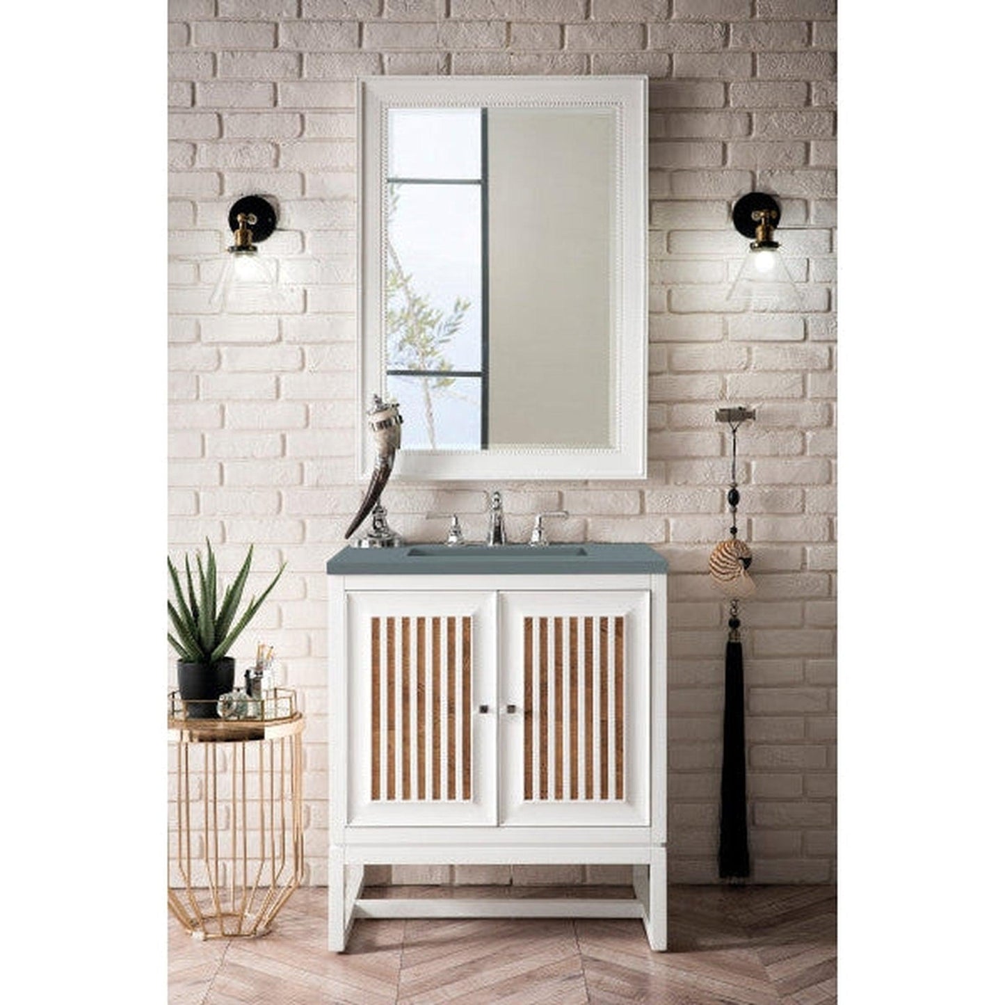 James Martin Athens 30" Single Glossy White Bathroom Vanity With 1" Cala Blue Quartz Top and Rectangular Ceramic Sink