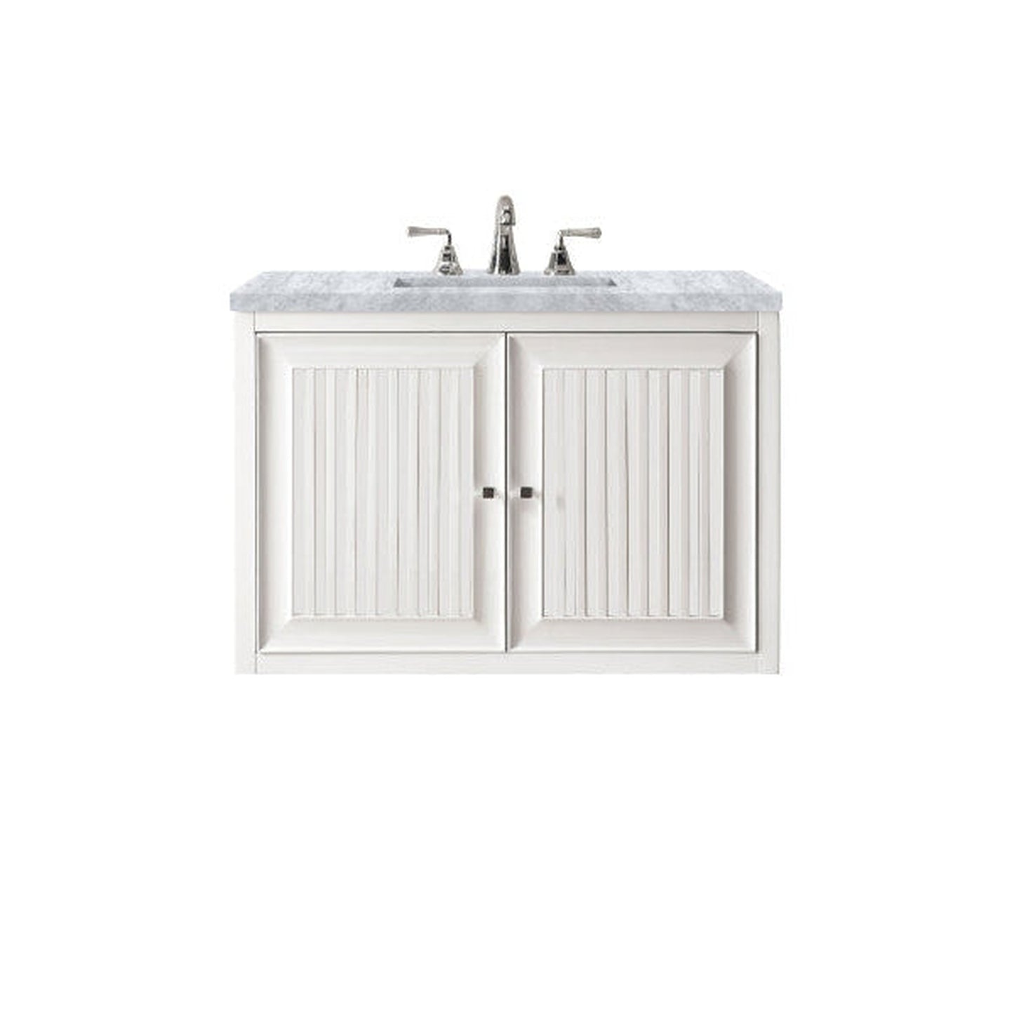 James Martin Athens 30" Single Glossy White Bathroom Vanity With 1" Carrara White Marble Top and Rectangular Ceramic Sink