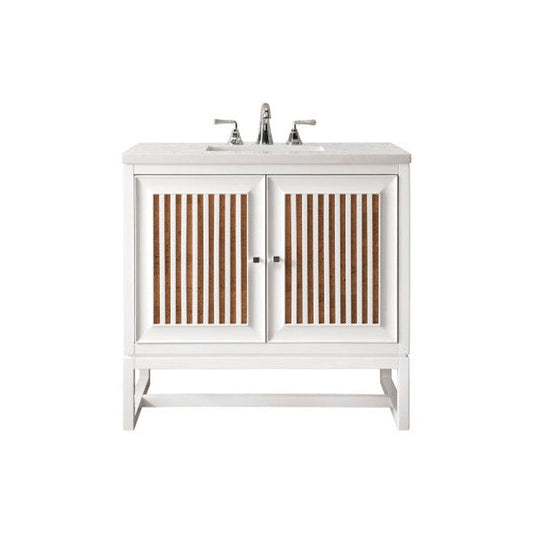 James Martin Athens 30" Single Glossy White Bathroom Vanity With 1" Carrara White Marble Top and Rectangular Ceramic Sink