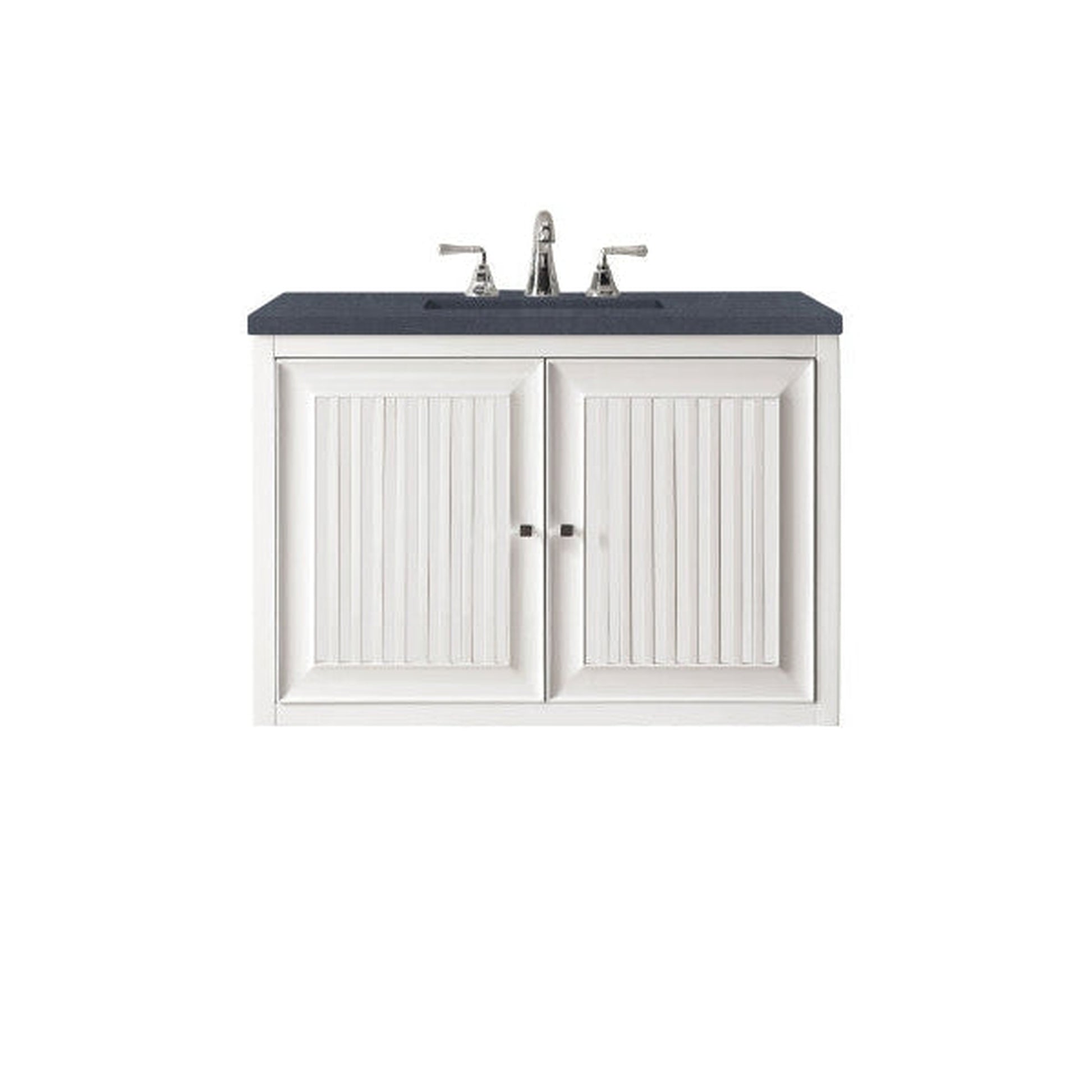 James Martin Athens 30" Single Glossy White Bathroom Vanity With 1" Charcoal Soapstone Quartz Top and Rectangular Ceramic Sink