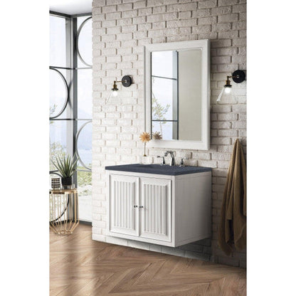 James Martin Athens 30" Single Glossy White Bathroom Vanity With 1" Charcoal Soapstone Quartz Top and Rectangular Ceramic Sink