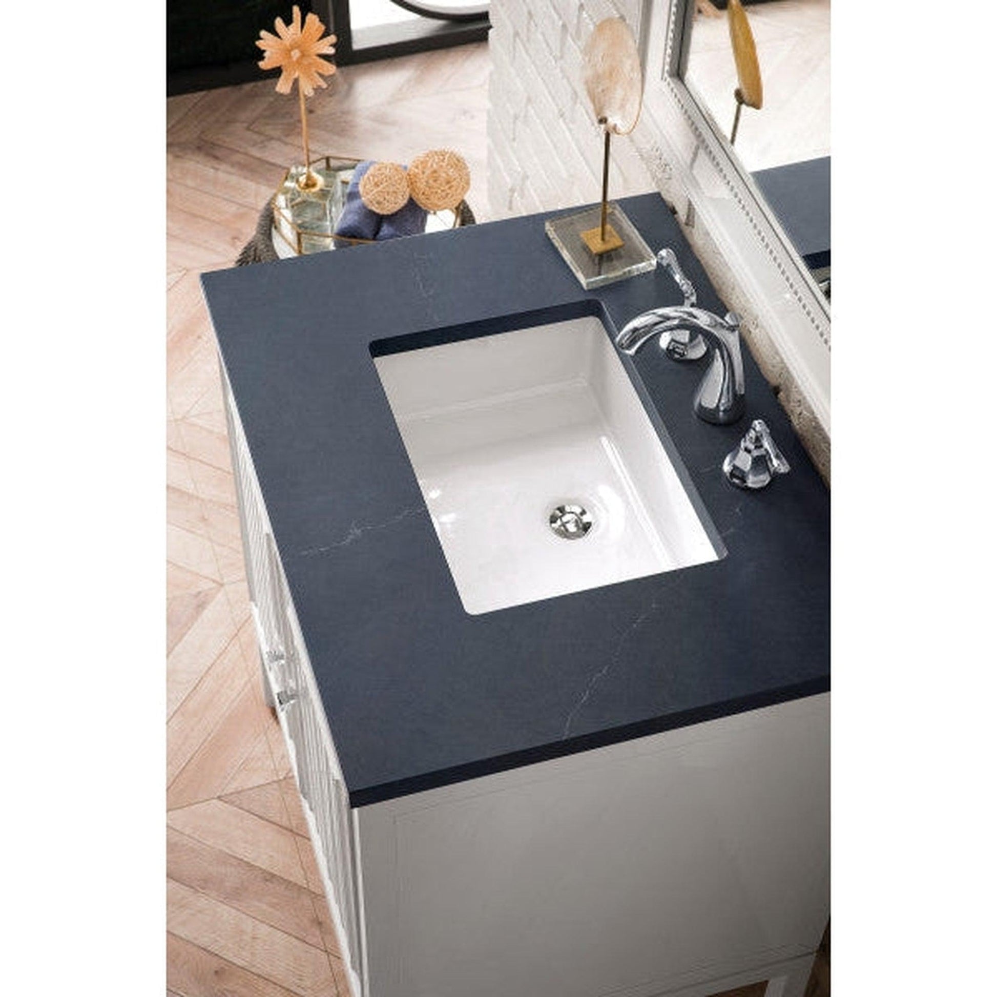 James Martin Athens 30" Single Glossy White Bathroom Vanity With 1" Charcoal Soapstone Quartz Top and Rectangular Ceramic Sink