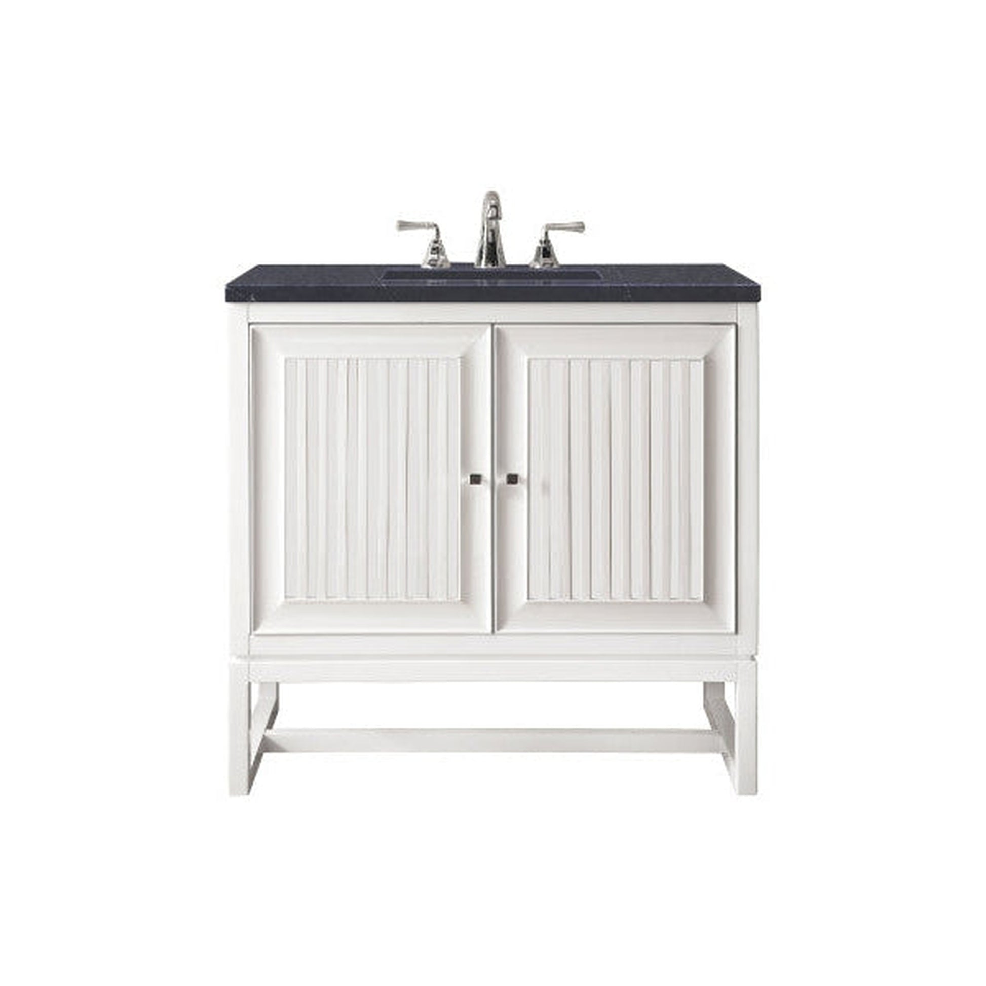 James Martin Athens 30" Single Glossy White Bathroom Vanity With 1" Charcoal Soapstone Quartz Top and Rectangular Ceramic Sink