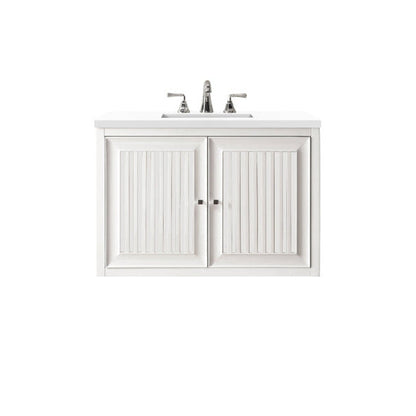 James Martin Athens 30" Single Glossy White Bathroom Vanity With 1" Classic White Quartz Top and Rectangular Ceramic Sink