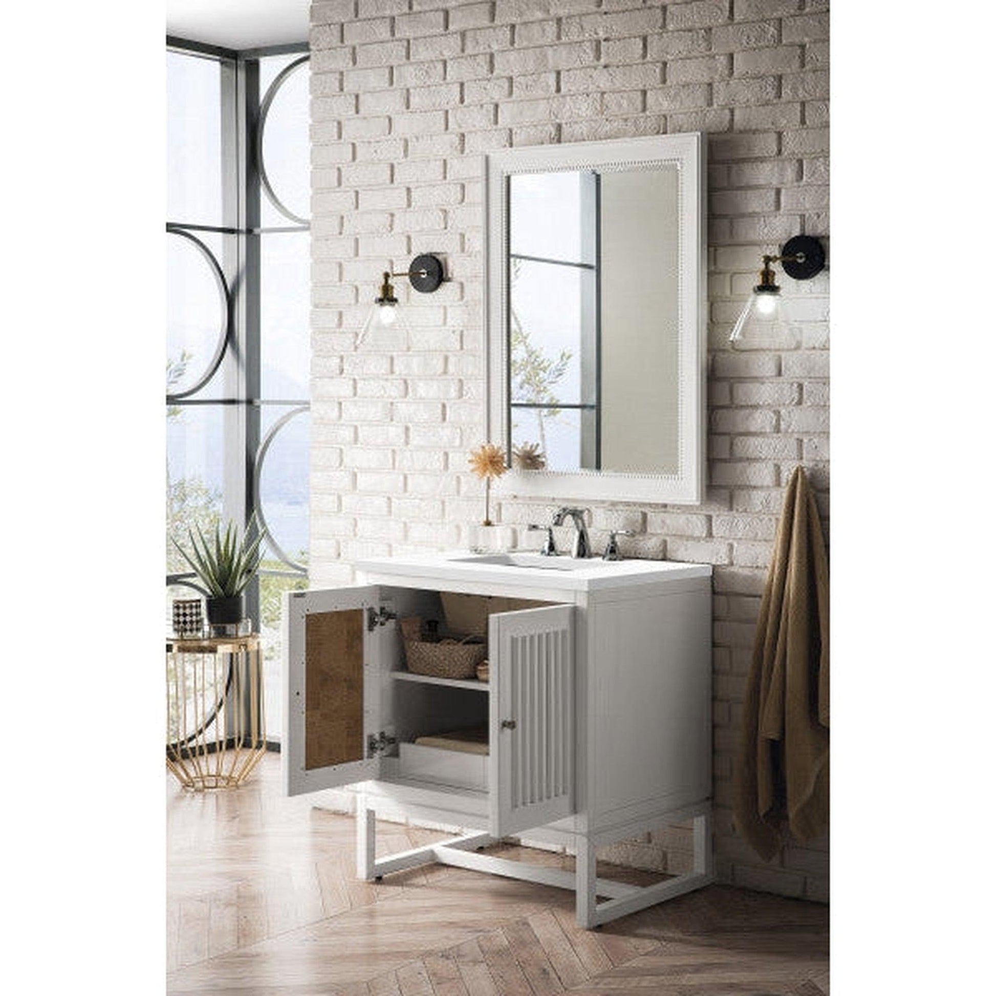 James Martin Athens 30" Single Glossy White Bathroom Vanity With 1" Classic White Quartz Top and Rectangular Ceramic Sink