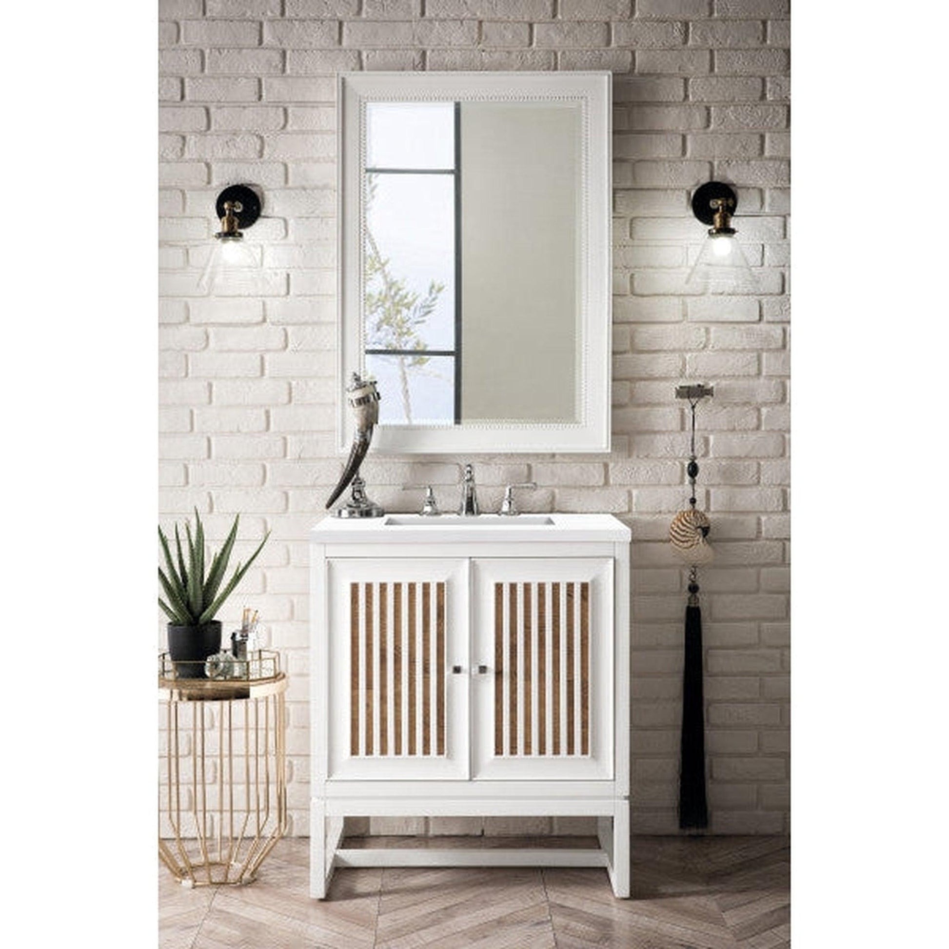 James Martin Athens 30" Single Glossy White Bathroom Vanity With 1" Classic White Quartz Top and Rectangular Ceramic Sink