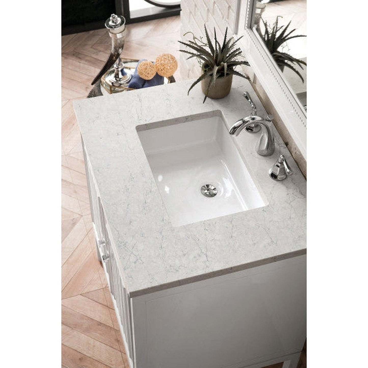 James Martin Athens 30" Single Glossy White Bathroom Vanity With 1" Eternal Jasmine Pearl Quartz Top and Rectangular Ceramic Sink