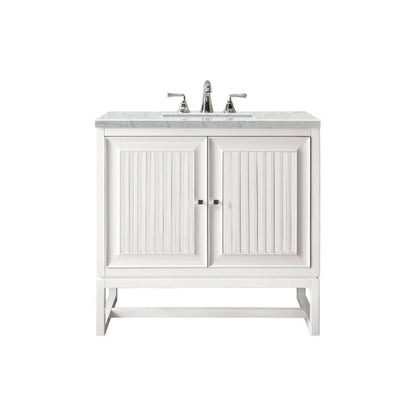 James Martin Athens 30" Single Glossy White Bathroom Vanity With 1" Eternal Jasmine Pearl Quartz Top and Rectangular Ceramic Sink