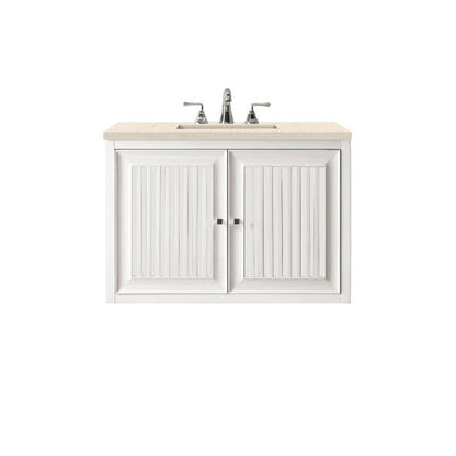 James Martin Athens 30" Single Glossy White Bathroom Vanity With 1" Eternal Marfil Quartz Top and Rectangular Ceramic Sink