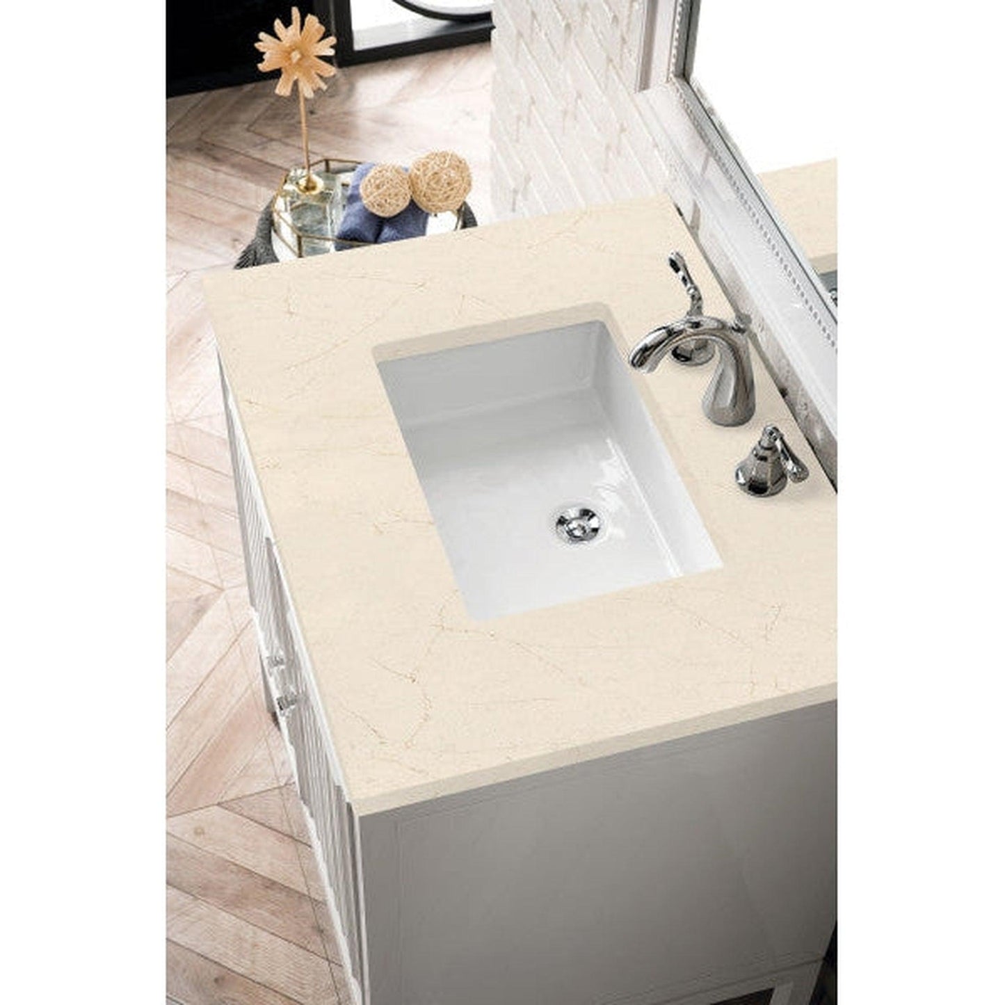 James Martin Athens 30" Single Glossy White Bathroom Vanity With 1" Eternal Marfil Quartz Top and Rectangular Ceramic Sink