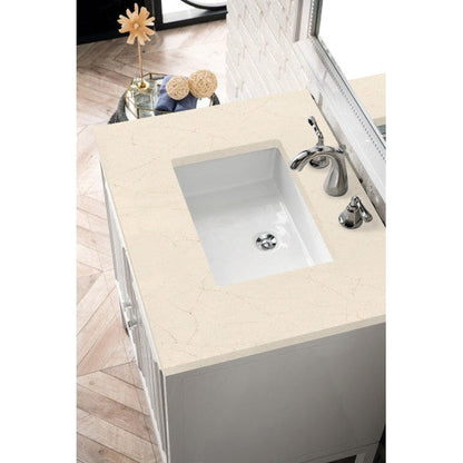 James Martin Athens 30" Single Glossy White Bathroom Vanity With 1" Eternal Marfil Quartz Top and Rectangular Ceramic Sink