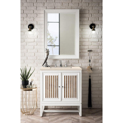 James Martin Athens 30" Single Glossy White Bathroom Vanity With 1" Eternal Marfil Quartz Top and Rectangular Ceramic Sink