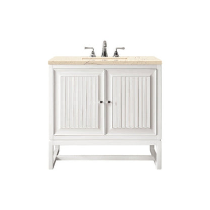 James Martin Athens 30" Single Glossy White Bathroom Vanity With 1" Eternal Marfil Quartz Top and Rectangular Ceramic Sink