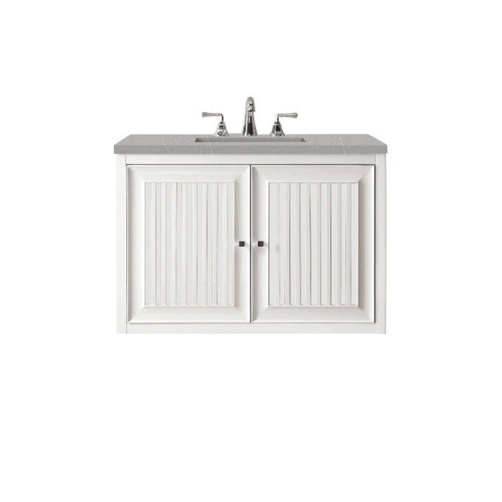 James Martin Athens 30" Single Glossy White Bathroom Vanity With 1" Eternal Serena Quartz Top and Rectangular Ceramic Sink