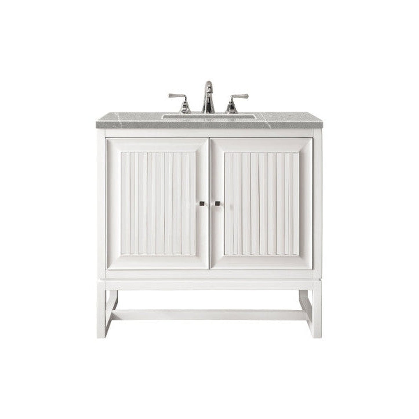 James Martin Athens 30" Single Glossy White Bathroom Vanity With 1" Eternal Serena Quartz Top and Rectangular Ceramic Sink