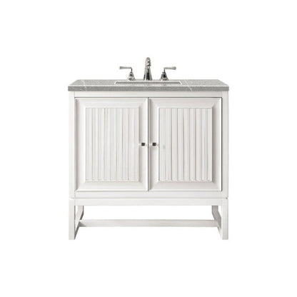 James Martin Athens 30" Single Glossy White Bathroom Vanity With 1" Eternal Serena Quartz Top and Rectangular Ceramic Sink