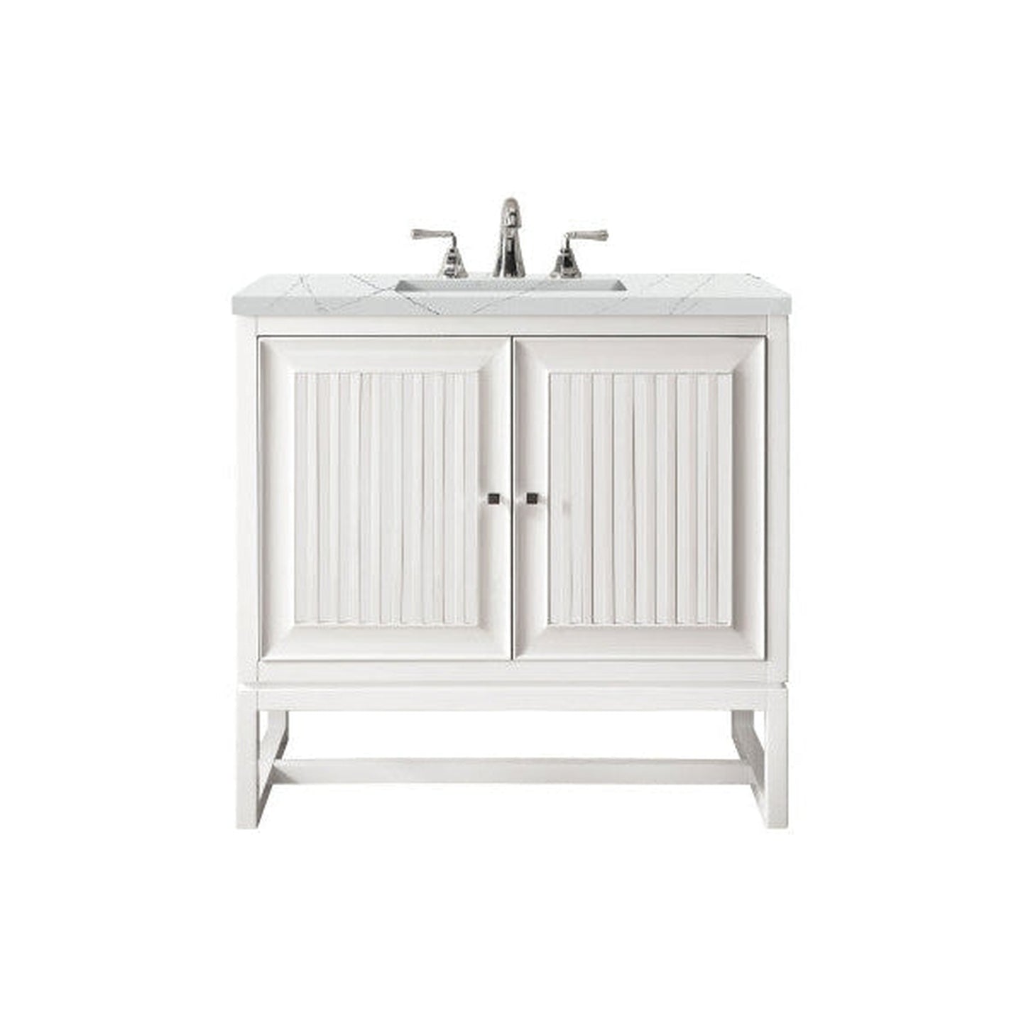 James Martin Athens 30" Single Glossy White Bathroom Vanity With 1" Ethereal Noctis Quartz Top and Rectangular Ceramic Sink