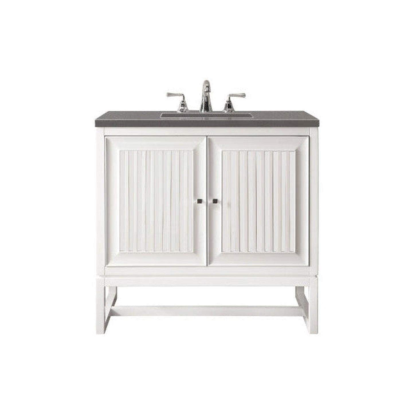 James Martin Athens 30" Single Glossy White Bathroom Vanity With 1" Gray Expo Quartz Top and Rectangular Ceramic Sink