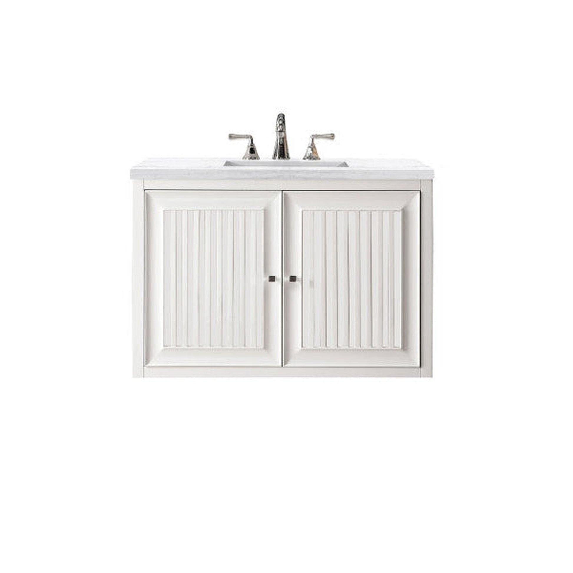 James Martin Athens 36" Single Glossy White Bathroom Vanity With 1" Arctic Fall Solid Surface Top and Rectangular Ceramic Sink