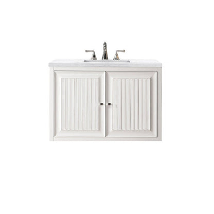 James Martin Athens 36" Single Glossy White Bathroom Vanity With 1" Arctic Fall Solid Surface Top and Rectangular Ceramic Sink