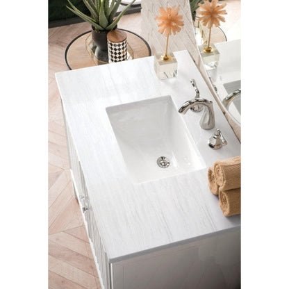 James Martin Athens 36" Single Glossy White Bathroom Vanity With 1" Arctic Fall Solid Surface Top and Rectangular Ceramic Sink