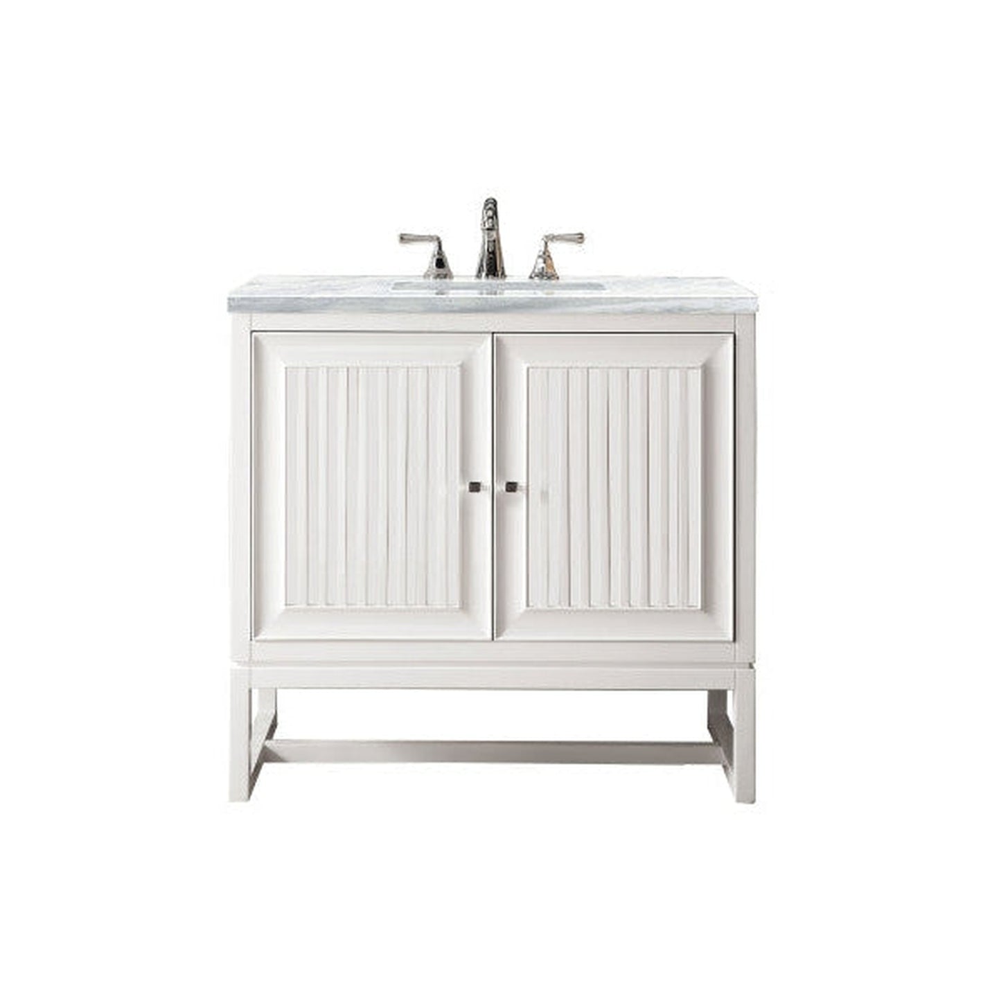 James Martin Athens 36" Single Glossy White Bathroom Vanity With 1" Arctic Fall Solid Surface Top and Rectangular Ceramic Sink