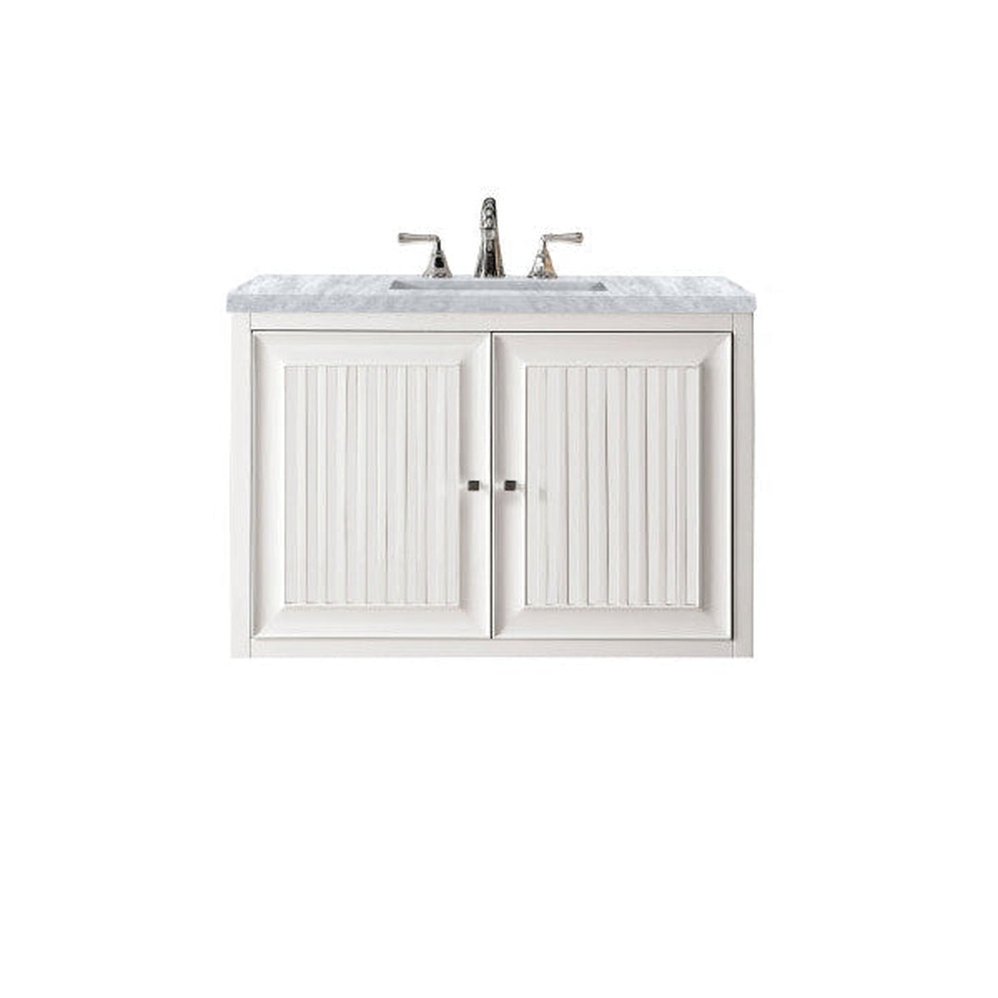 James Martin Athens 36" Single Glossy White Bathroom Vanity With 1" Carrara White Marble Top and Rectangular Ceramic Sink