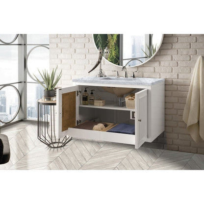 James Martin Athens 36" Single Glossy White Bathroom Vanity With 1" Carrara White Marble Top and Rectangular Ceramic Sink