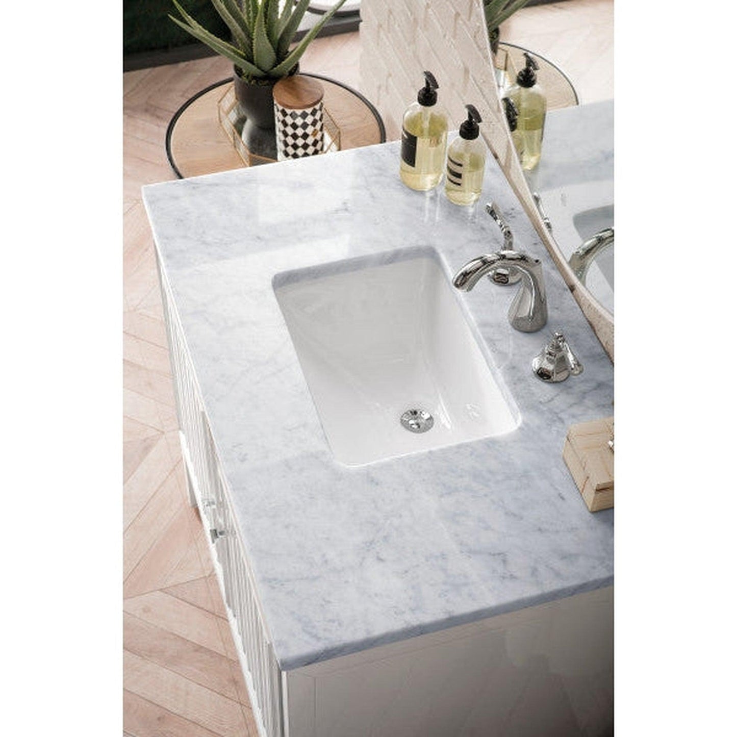 James Martin Athens 36" Single Glossy White Bathroom Vanity With 1" Carrara White Marble Top and Rectangular Ceramic Sink